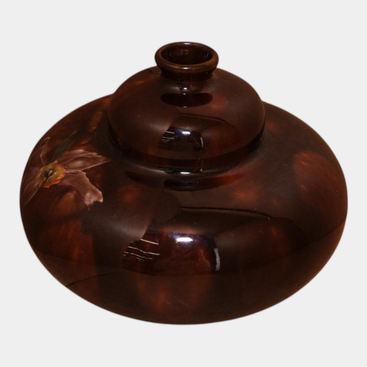 Weller Dickens Ware 1900s Art Pottery Brown Floral Ceramic Bulbous Vase
