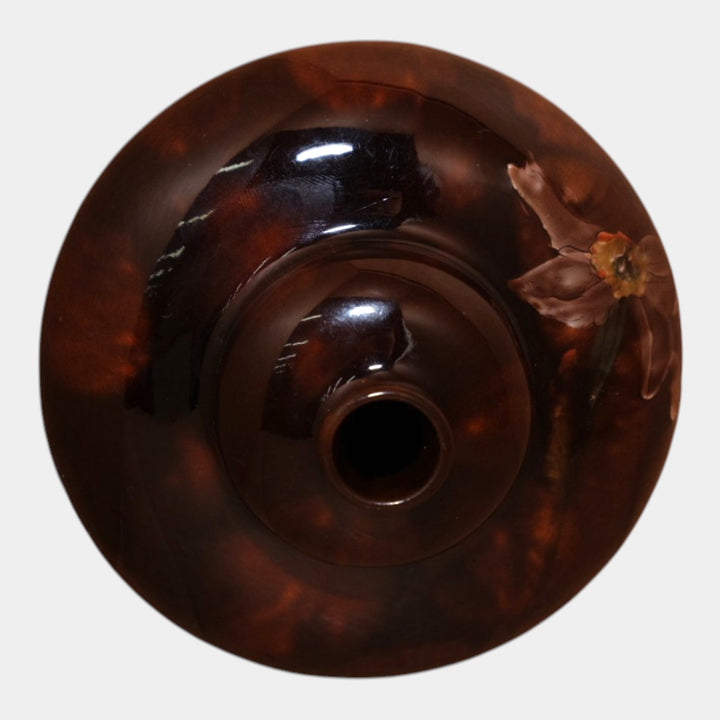 Weller Dickens Ware 1900s Art Pottery Brown Floral Ceramic Bulbous Vase