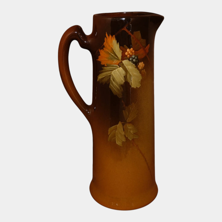 Owens Early 1900s Art Pottery Brown Hand Painted Berry Vine Tankard 1015