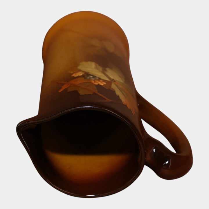 Owens Early 1900s Art Pottery Brown Hand Painted Berry Vine Tankard 1015