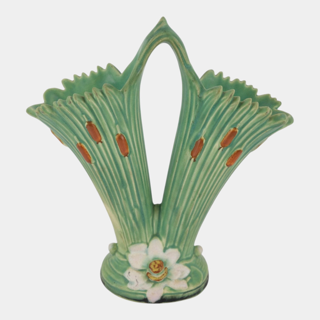 Weller Ardsley 1920s Vintage Art Pottery Green Lily Ceramic Double Vase