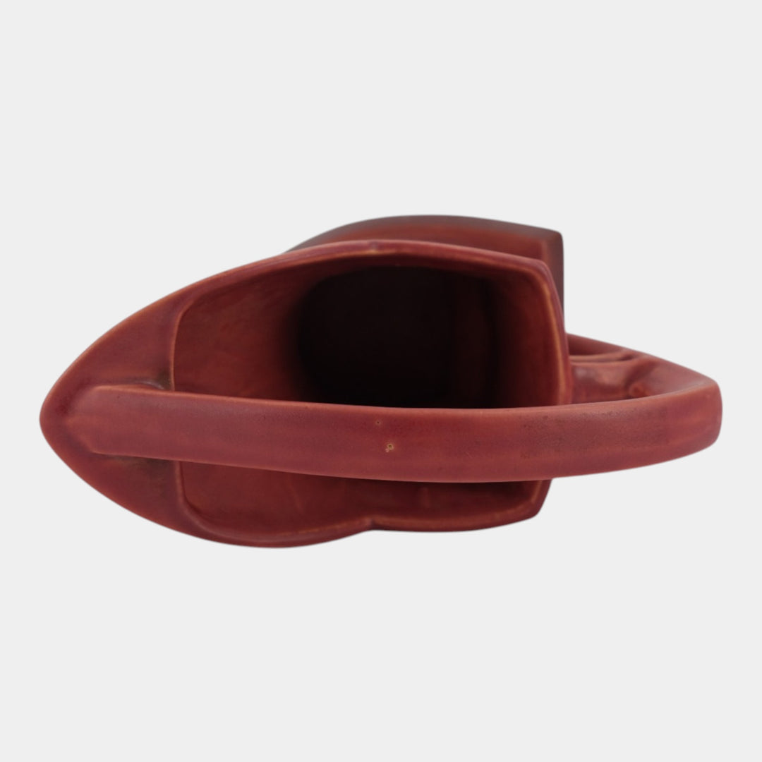 Roseville Silhouette Red 1950 Mid Century Modern Pottery Ceramic Basket 709-8
