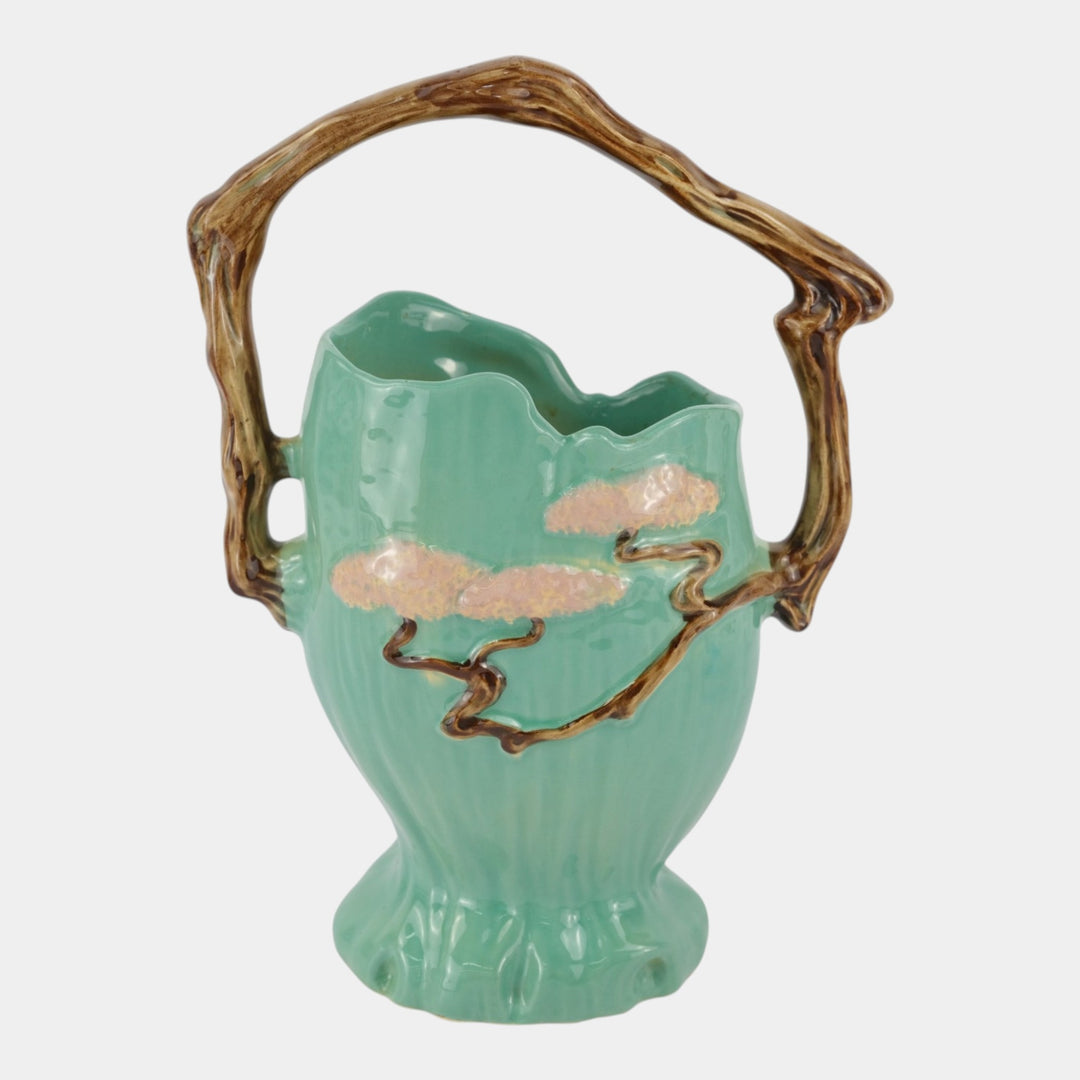 Roseville Ming Tree Green1949 Vintage Mid Century Modern Pottery Basket 509-12