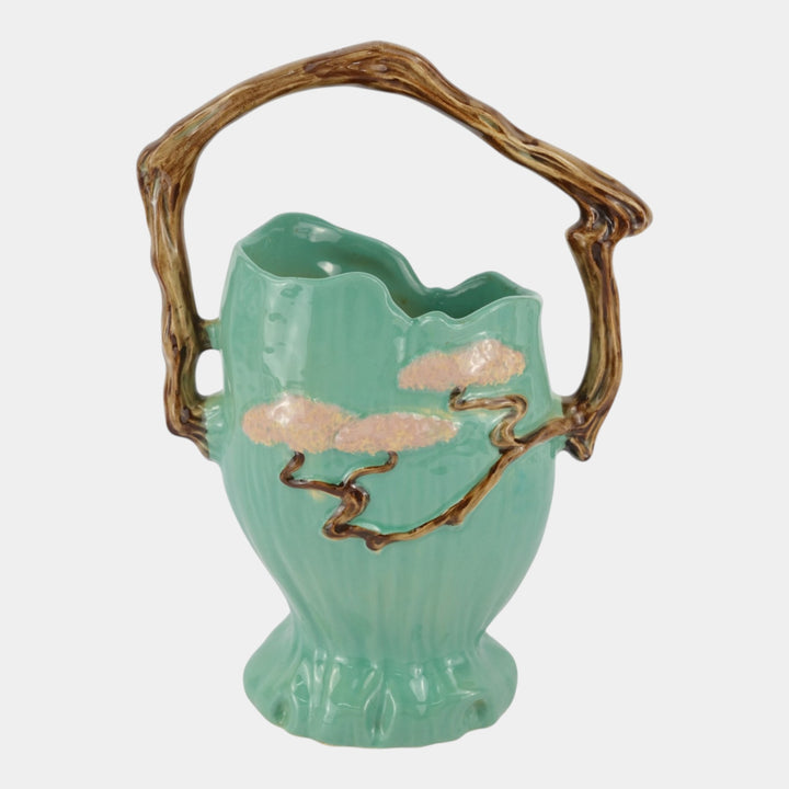 Roseville Ming Tree Green1949 Vintage Mid Century Modern Pottery Basket 509-12