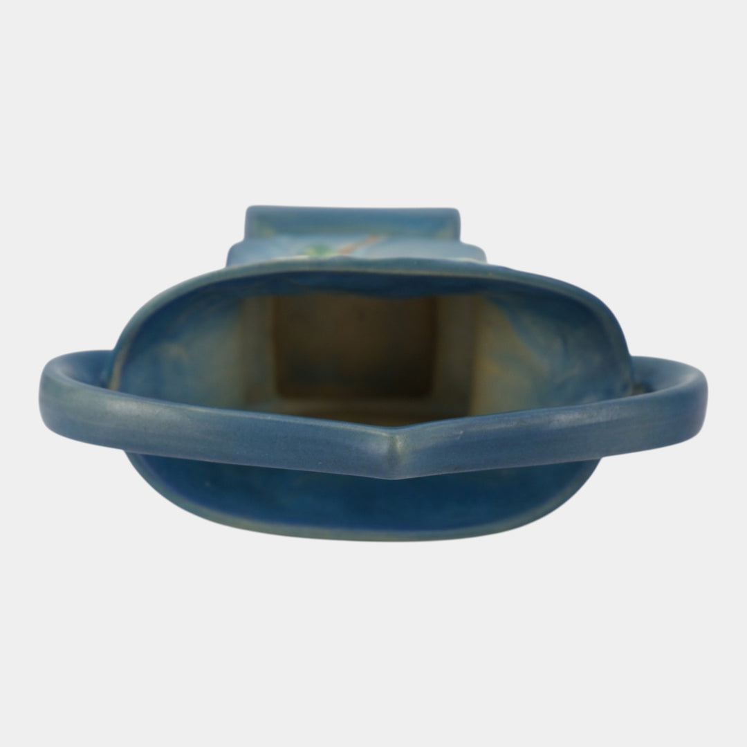 Roseville Snowberry Blue 1947 Mid Century Modern Pottery Ceramic Basket 1BK-7 - Just Art Pottery