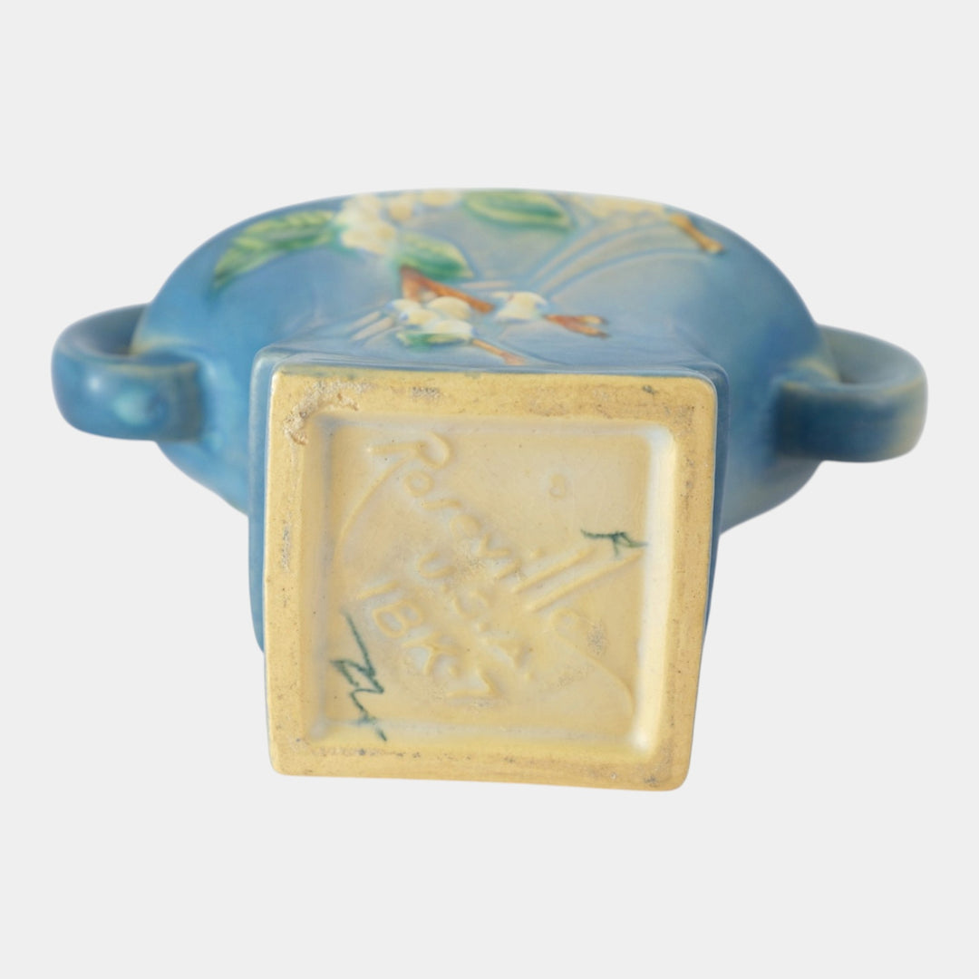 Roseville Snowberry Blue 1947 Mid Century Modern Pottery Ceramic Basket 1BK-7 - Just Art Pottery