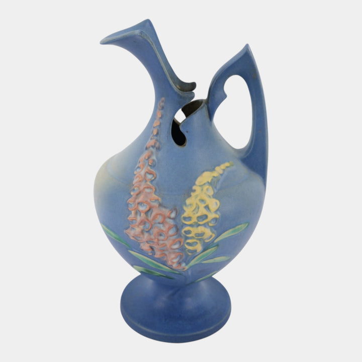 Roseville Foxglove Blue 1942 Mid Century Modern Pottery Ceramic Ewer 5-10 - Just Art Pottery