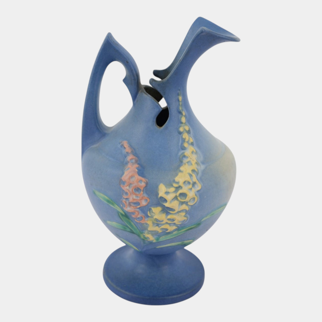 Roseville Foxglove Blue 1942 Mid Century Modern Pottery Ceramic Ewer 5-10 - Just Art Pottery