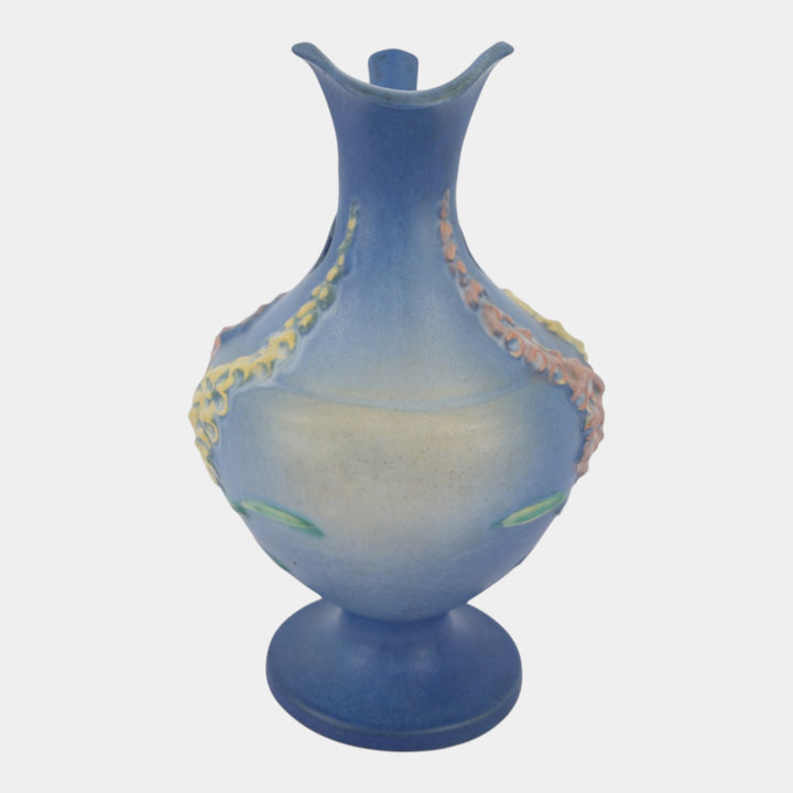 Roseville Foxglove Blue 1942 Mid Century Modern Pottery Ceramic Ewer 5-10 - Just Art Pottery