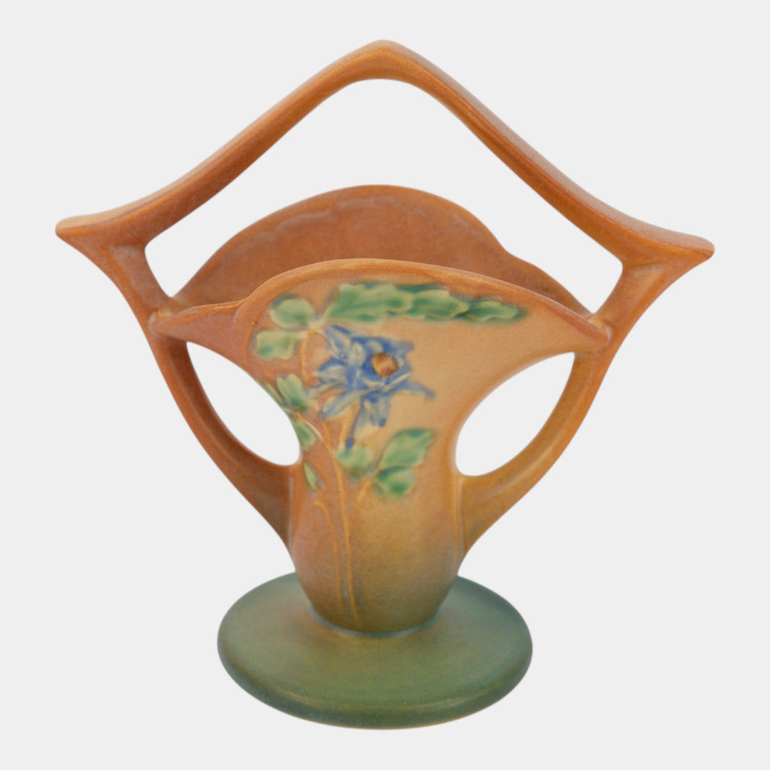 Roseville Columbine Brown 1941 Mid Century Modern Pottery Ceramic Basket 365-7 - Just Art Pottery