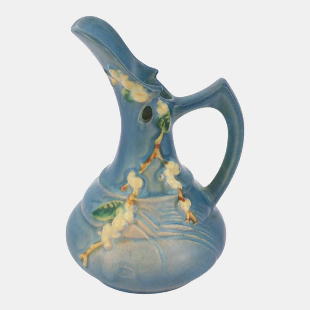 Roseville Snowberry Blue 1947 Vintage Mid Century Modern Pottery Ewer 1TK-6 - Just Art Pottery