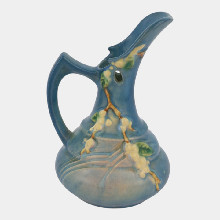 Roseville Snowberry Blue 1947 Vintage Mid Century Modern Pottery Ewer 1TK-6 - Just Art Pottery