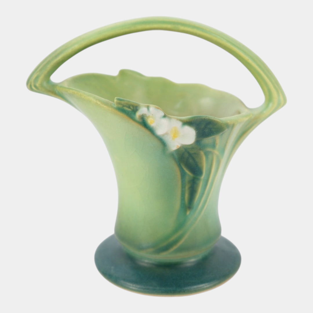 Roseville Mock Green 1950 Mid Century Modern Art Pottery Basket 908-6 - Just Art Pottery