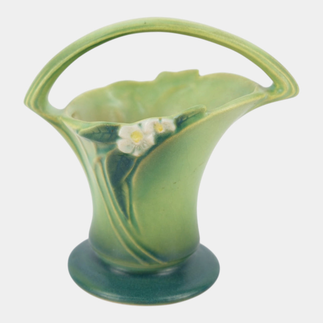 Roseville Mock Green 1950 Mid Century Modern Art Pottery Basket 908-6 - Just Art Pottery