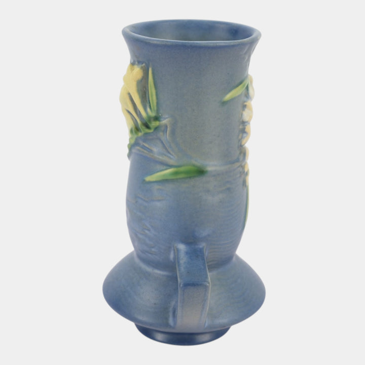 Roseville Freesia 1945 Vintage Art Pottery Blue Ceramic Vase 119-7