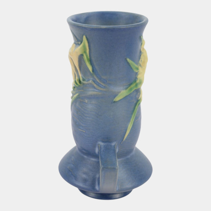Roseville Freesia 1945 Vintage Art Pottery Blue Ceramic Vase 119-7