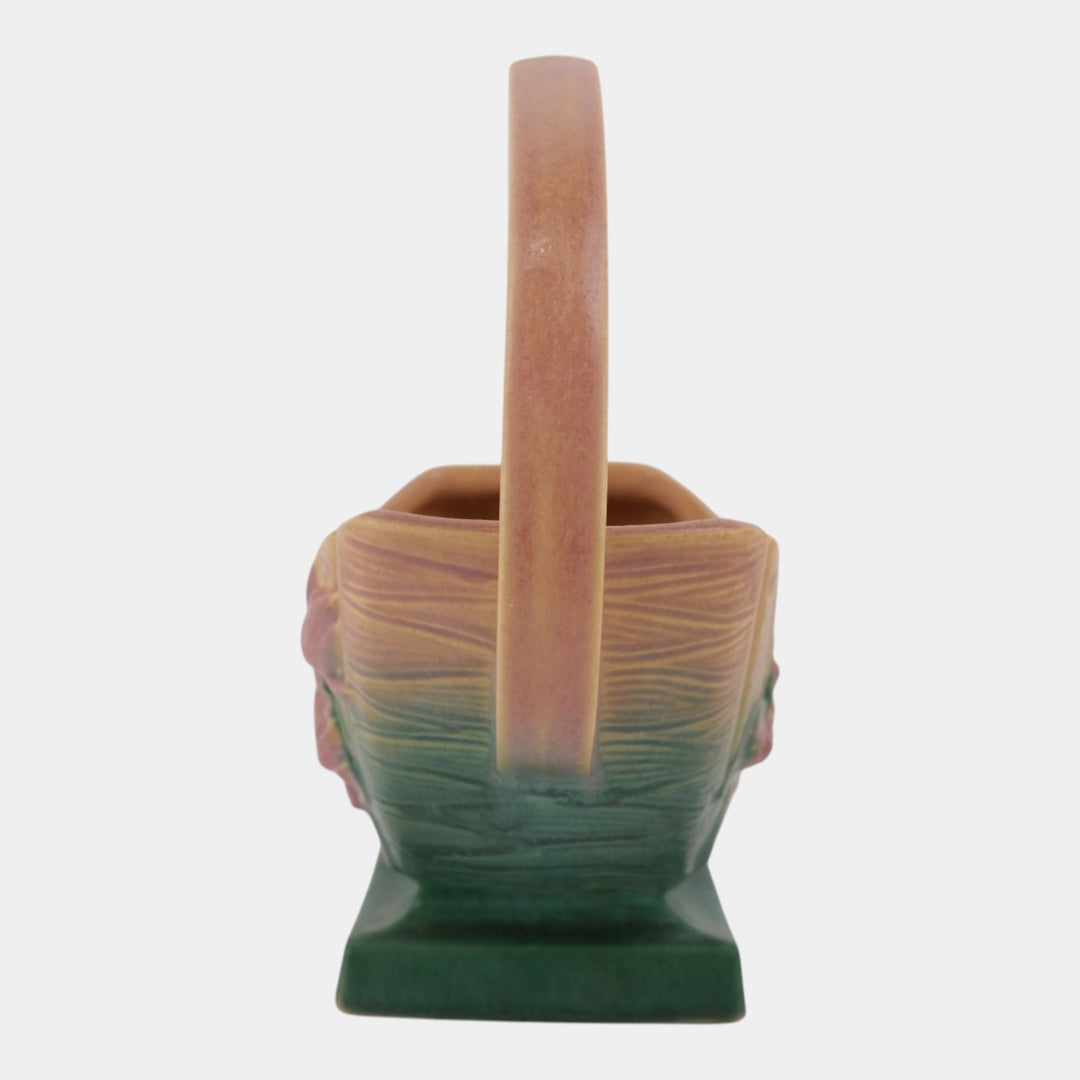 Roseville Water Lily Pink 1943 Vintage Art Pottery Ceramic Basket 381-10 - Just Art Pottery