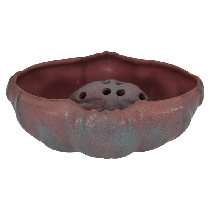 Van Briggle 1940s Vintage Art Pottery Persian Rose Red Tulip Bowl Flower Frog - Just Art Pottery