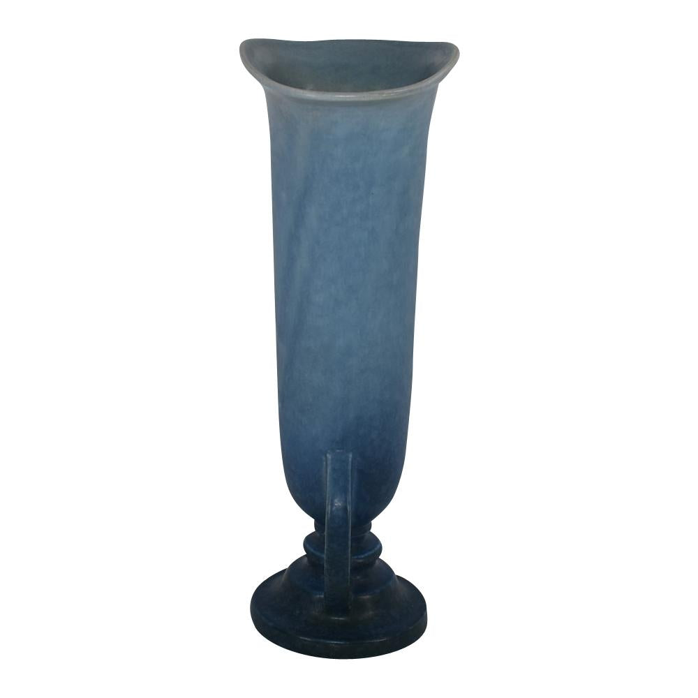 Roseville Pottery Rozane Patterns Mottled Blue Art Deco Vase 10-12