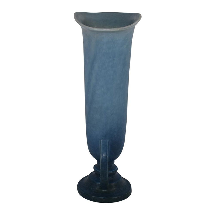 Roseville Pottery Rozane Patterns Mottled Blue Art Deco Vase 10-12