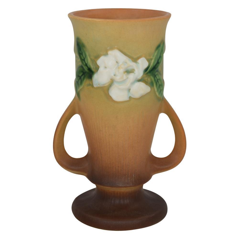 Roseville Pottery Gardenia 1950 Tan Mid Century Modern Vase 682-6 - Just Art Pottery