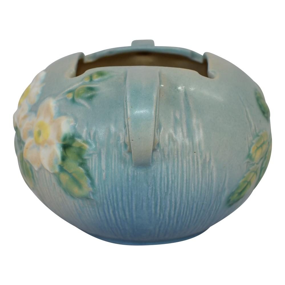Roseville White Rose Blue 1940 Mid Century Modern Art Pottery Ceramic Bowl 387-4 - Just Art Pottery