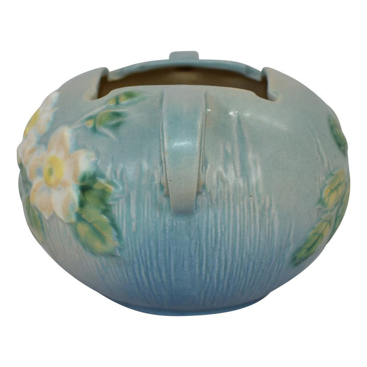 Roseville White Rose Blue 1940 Mid Century Modern Art Pottery Ceramic Bowl 387-4 - Just Art Pottery