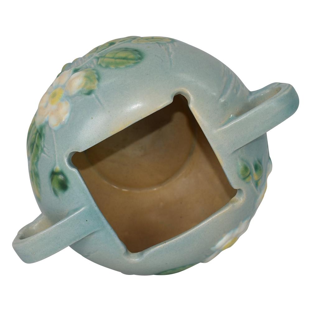Roseville White Rose Blue 1940 Mid Century Modern Art Pottery Ceramic Bowl 387-4 - Just Art Pottery