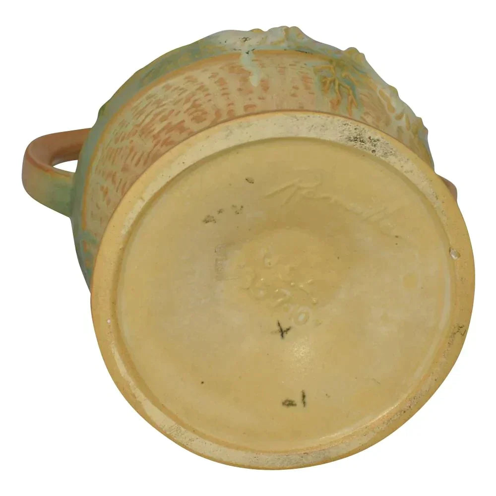 Roseville Cosmos Tan 1939 Vintage Art Pottery Large Ceramic Basket 357-10
