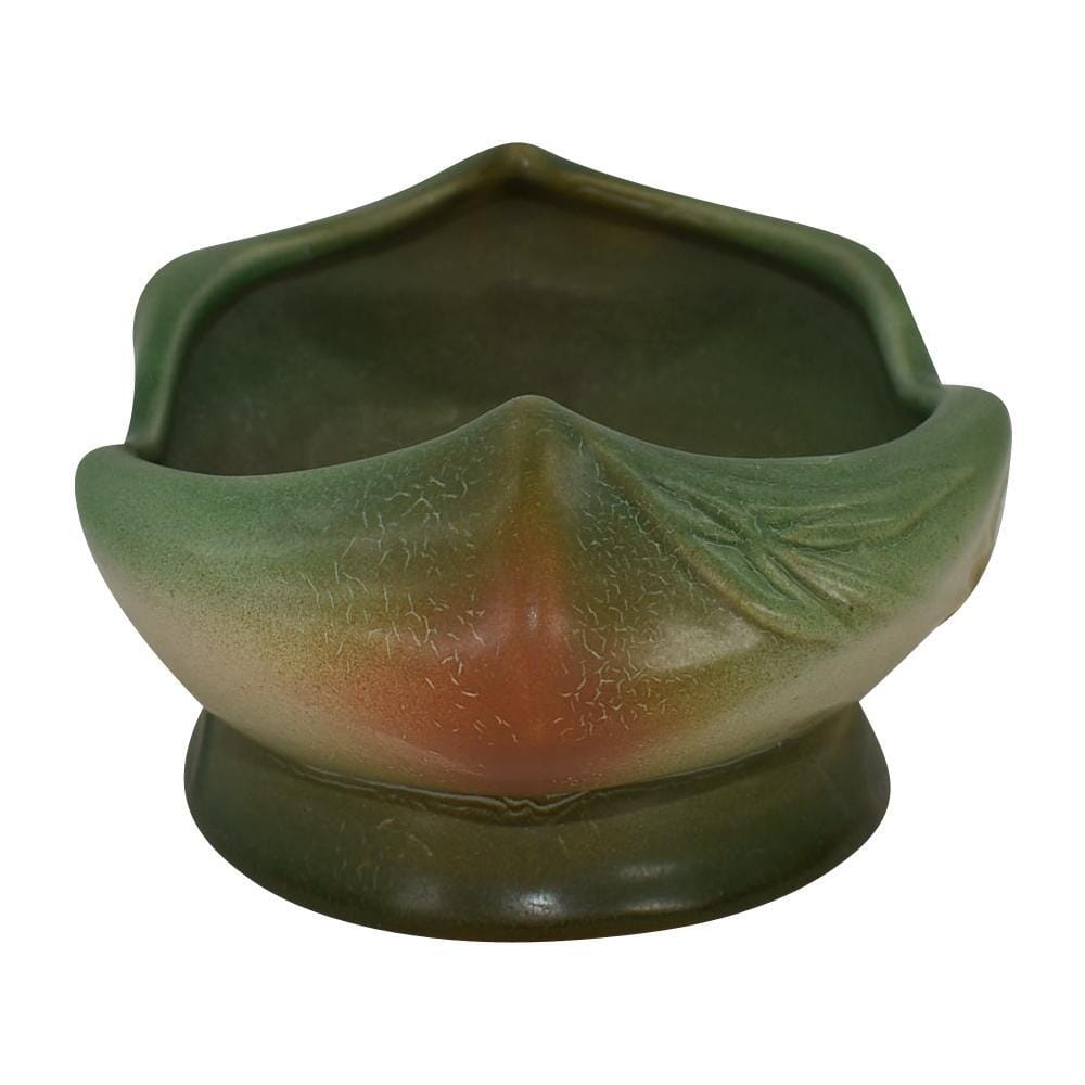 Weller Pottery Tutone 1920s Green And Brown Art Deco Floral Console Bowl - Just Art Pottery