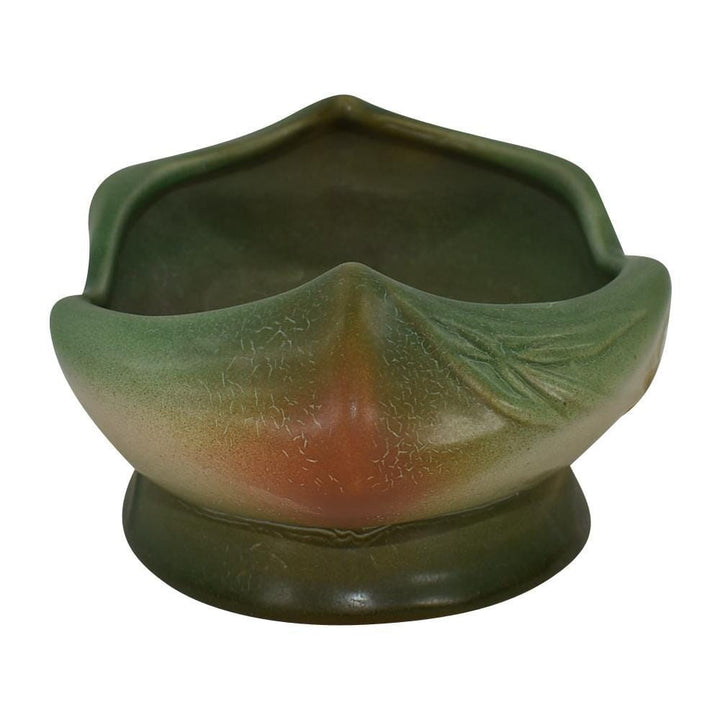 Weller Pottery Tutone 1920s Green And Brown Art Deco Floral Console Bowl