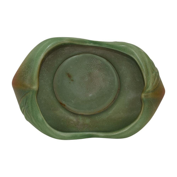 Weller Pottery Tutone 1920s Green And Brown Art Deco Floral Console Bowl - Just Art Pottery
