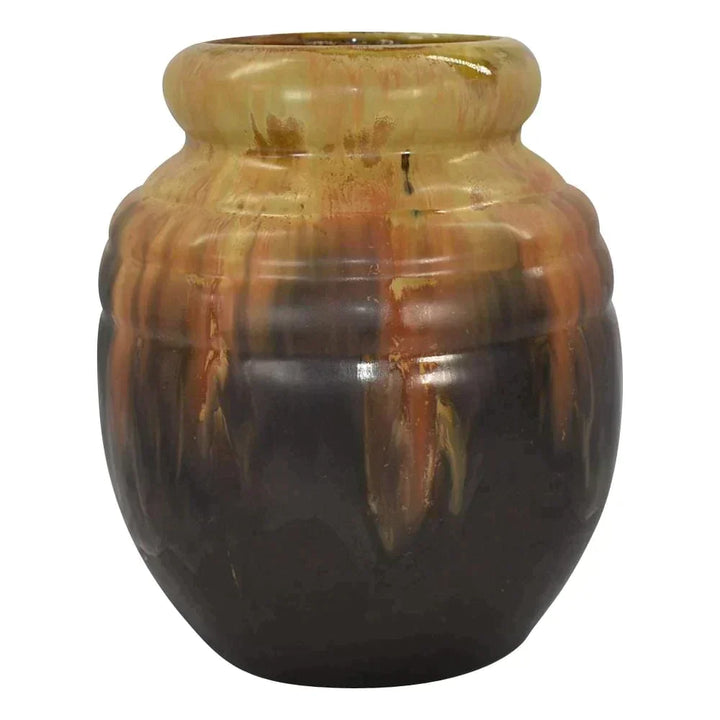 Metenier 1930s French European Art Pottery Art Deco Yellow Brown Ceramic Vase - Just Art Pottery