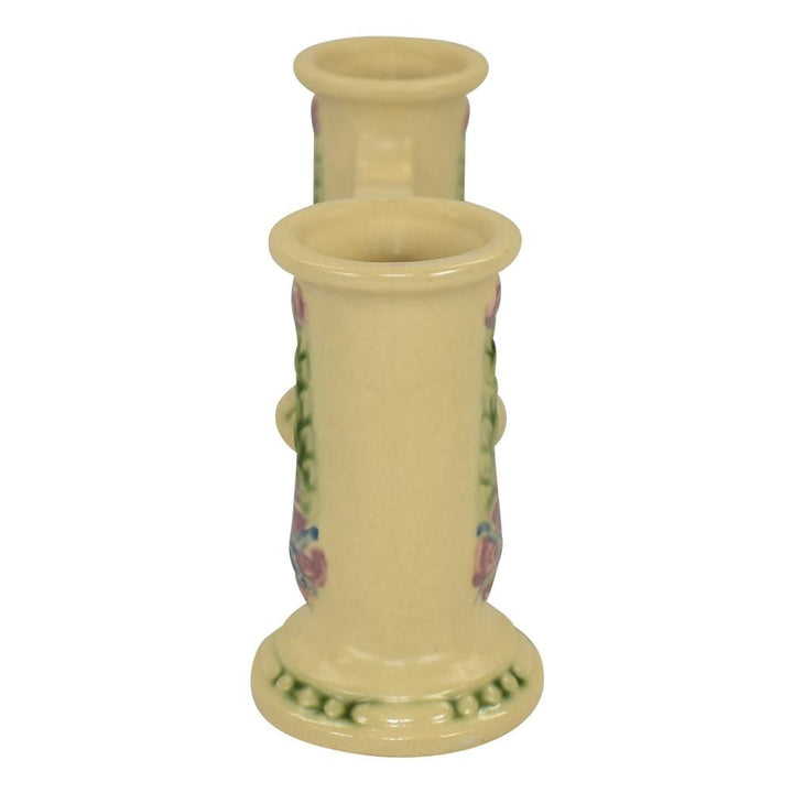 Roseville La Rose 1924 Vintage Art Pottery Ivory Ceramic Double Bud Vase 43-4