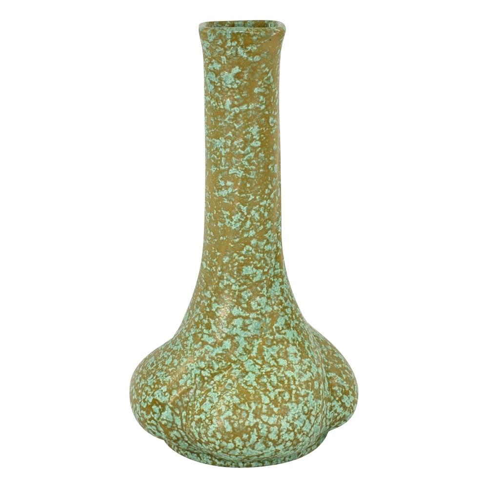 Chicago Crucible Vintage Arts and Crafts Pottery Mottled Green Ceramic Bud Vase - Just Art Pottery