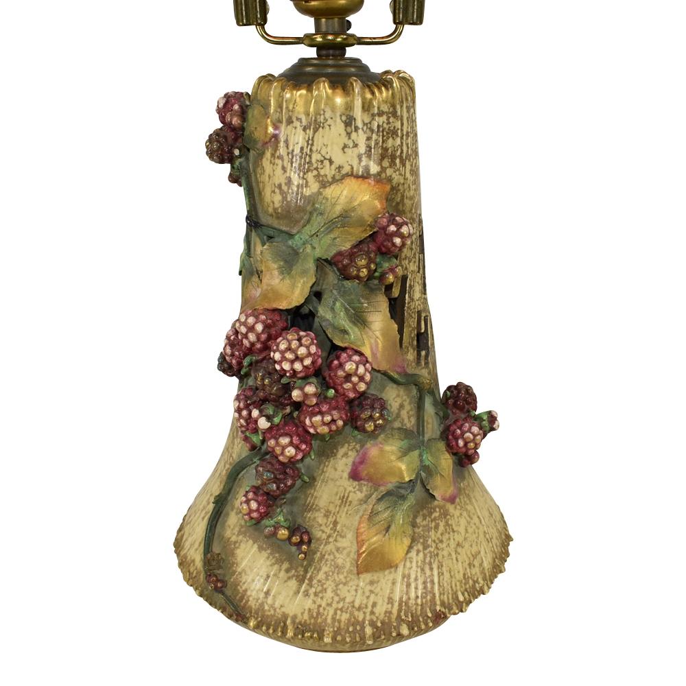Amphora RSK Austrian 1900s Art Nouveau Art Pottery Red Raspberry Lighting Bolt Lamp