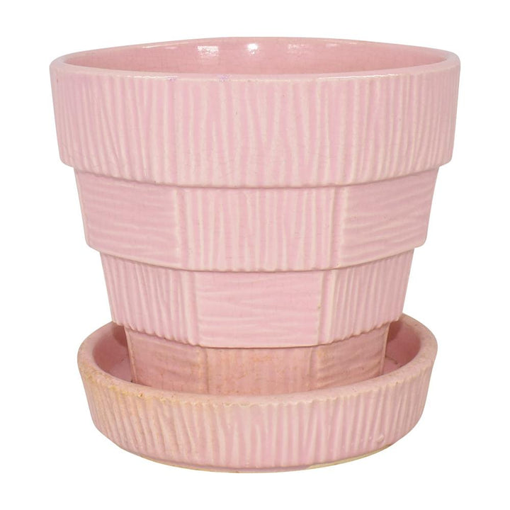 McCoy 1953 Mid Century Modern Art Pottery Pink Flower Pot Saucer Planter 19 - Just Art Pottery