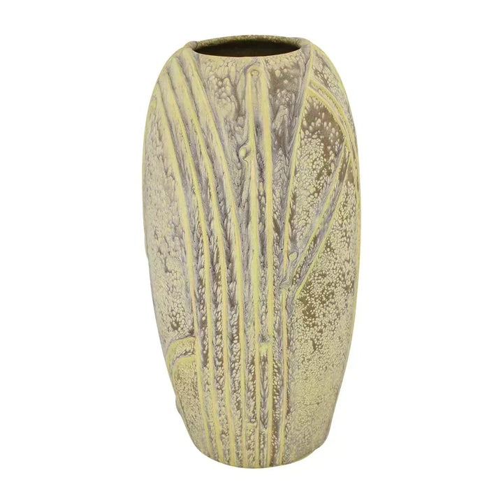Jemerick Studio Art Pottery Mottled Matte Yellow Arts And Crafts Geometric Vase