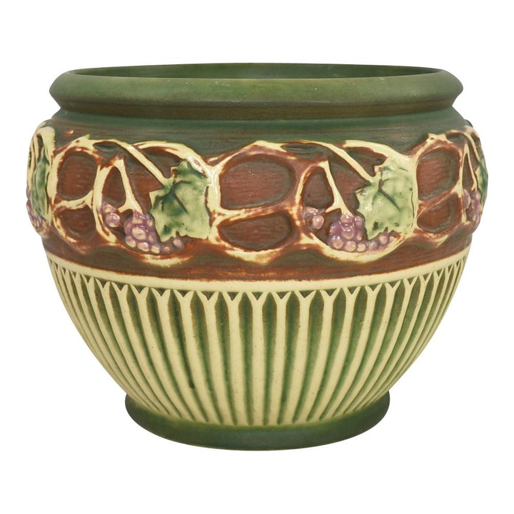 Roseville Normandy 1928 Vintage Art Pottery Green Brown Jardiniere Planter 609-8
