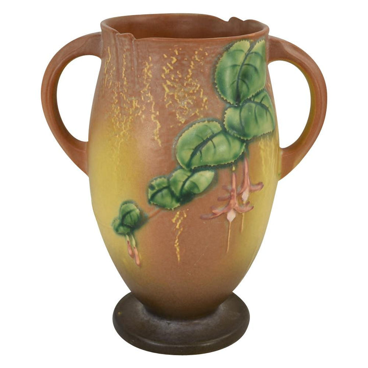 Roseville Fuchsia Brown 1938 Vintage Art Pottery Handled Ceramic Vase 901-10