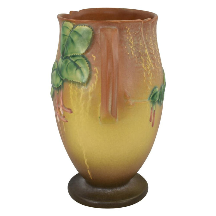 Roseville Fuchsia Brown 1938 Vintage Art Pottery Handled Ceramic Vase 901-10