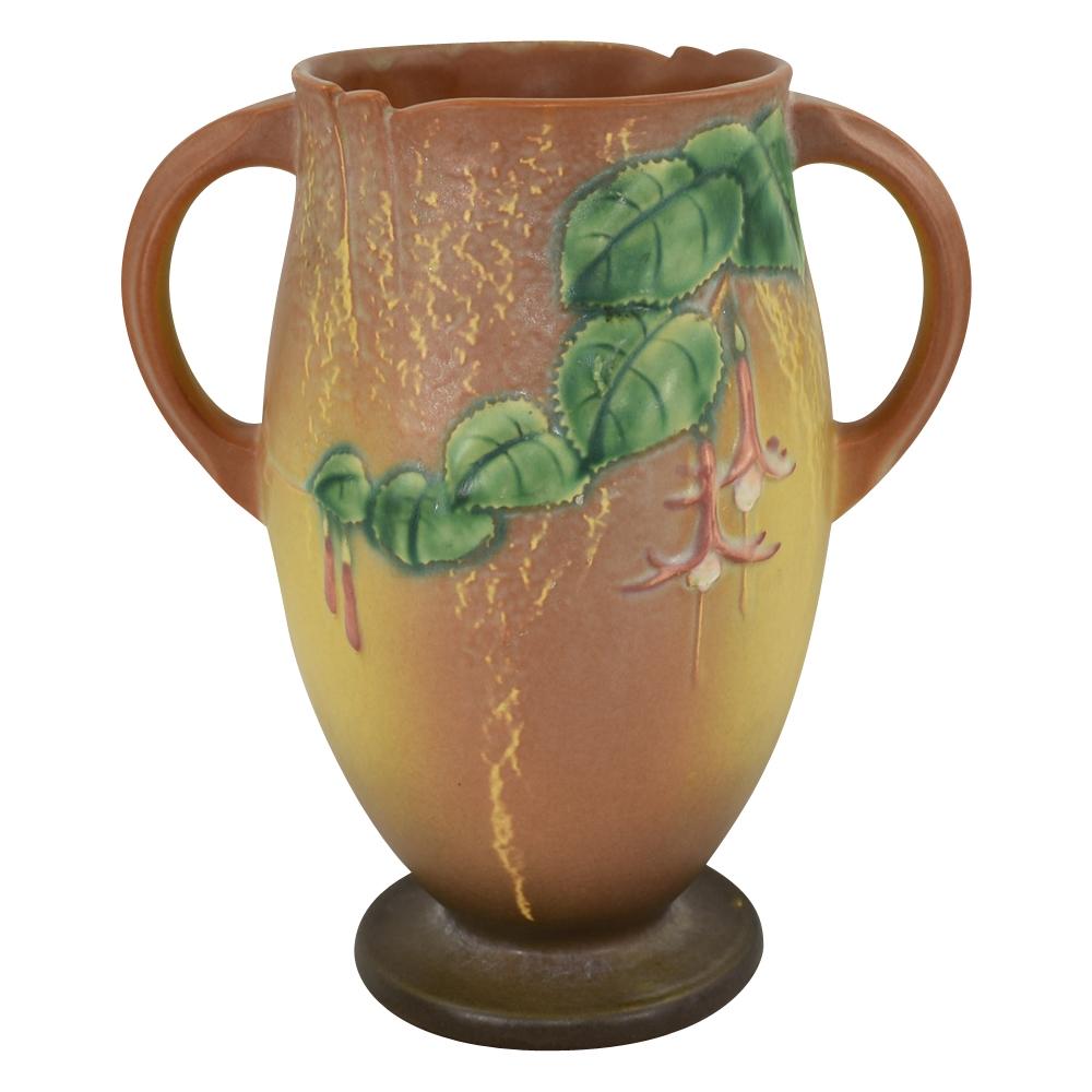 Roseville Fuchsia Brown 1938 Vintage Art Pottery Handled Ceramic Vase 901-10