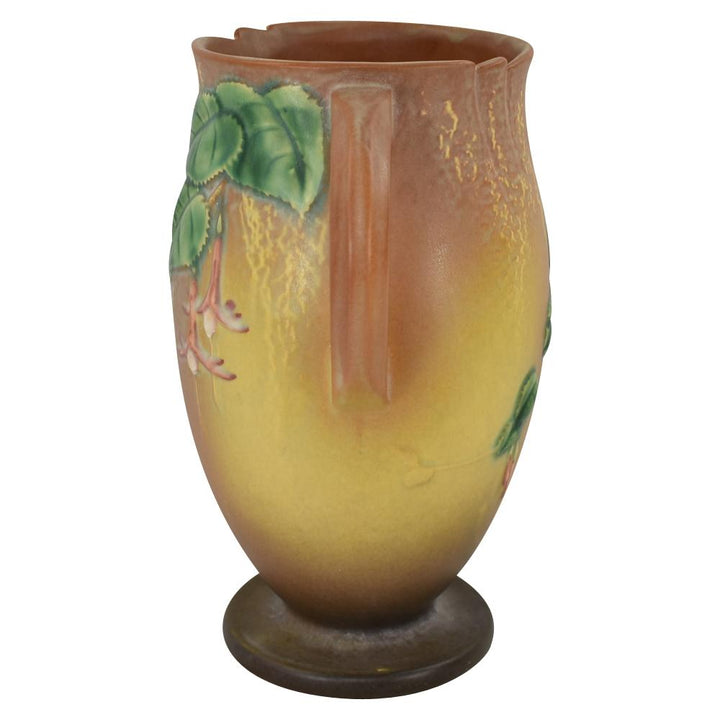 Roseville Fuchsia Brown 1938 Vintage Art Pottery Handled Ceramic Vase 901-10