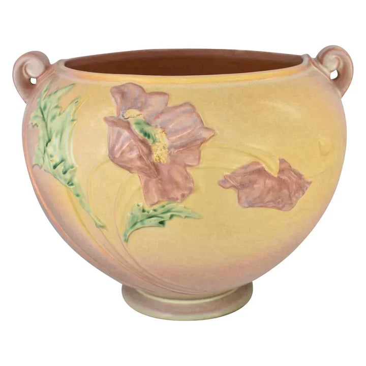 Roseville Poppy 1938 Vintage Art Pottery Pink Ceramic Jardiniere Planter 642-8