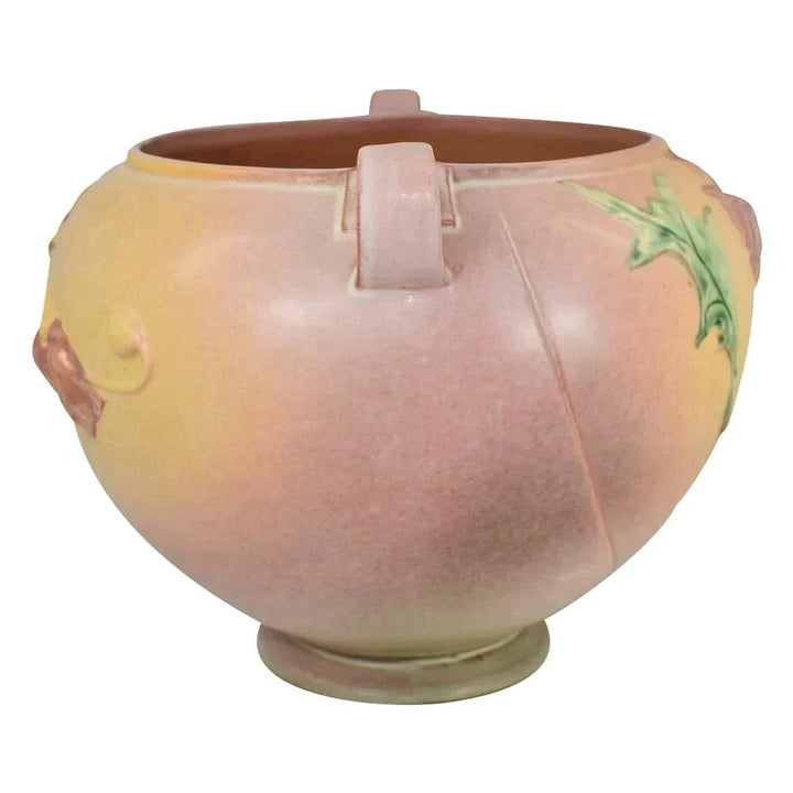 Roseville Poppy 1938 Vintage Art Pottery Pink Ceramic Jardiniere Planter 642-8