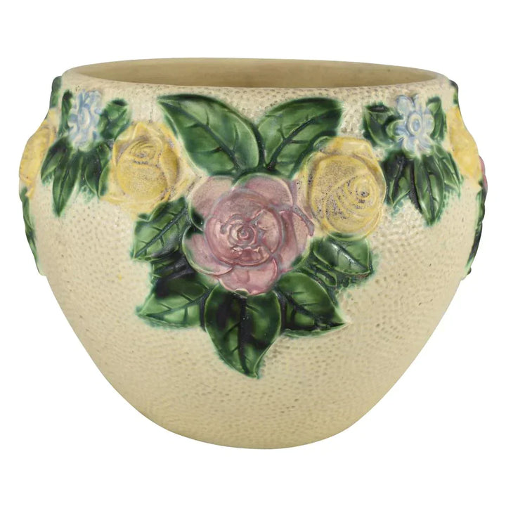 Roseville Rozane 1917 Antique Art Pottery Ivory Floral Jardiniere Planter 588-10