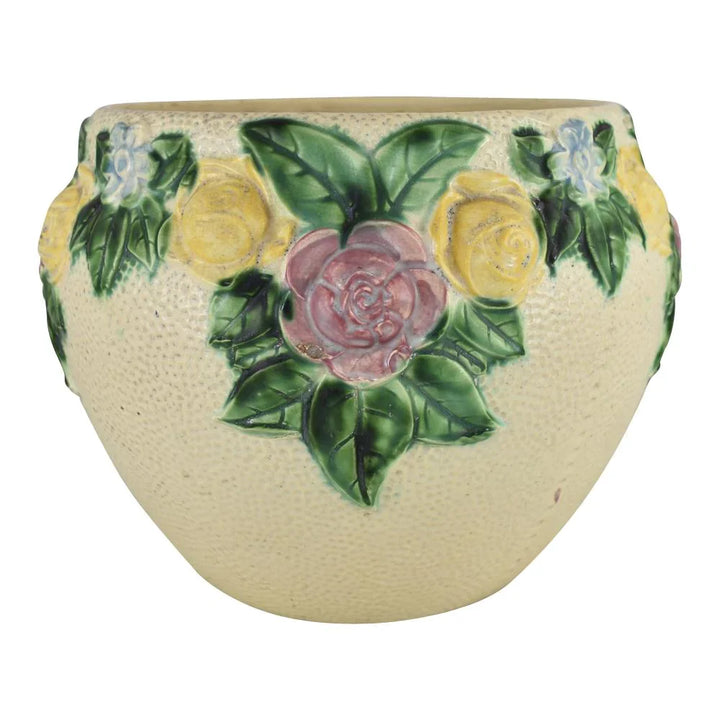 Roseville Rozane 1917 Antique Art Pottery Ivory Floral Jardiniere Planter 588-10 - Just Art Pottery