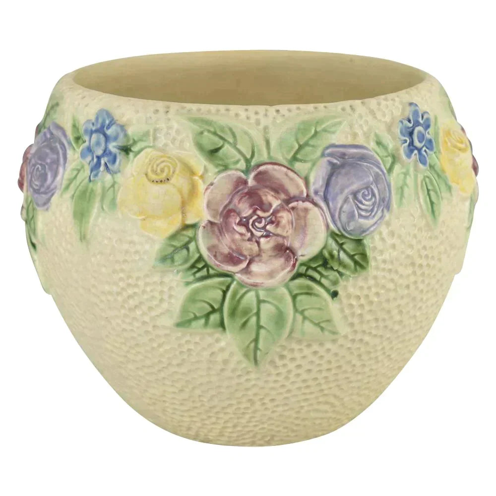 Roseville Rozane 1917 Antique Art Pottery Ivory Floral Jardiniere Planter 588-8 - Just Art Pottery