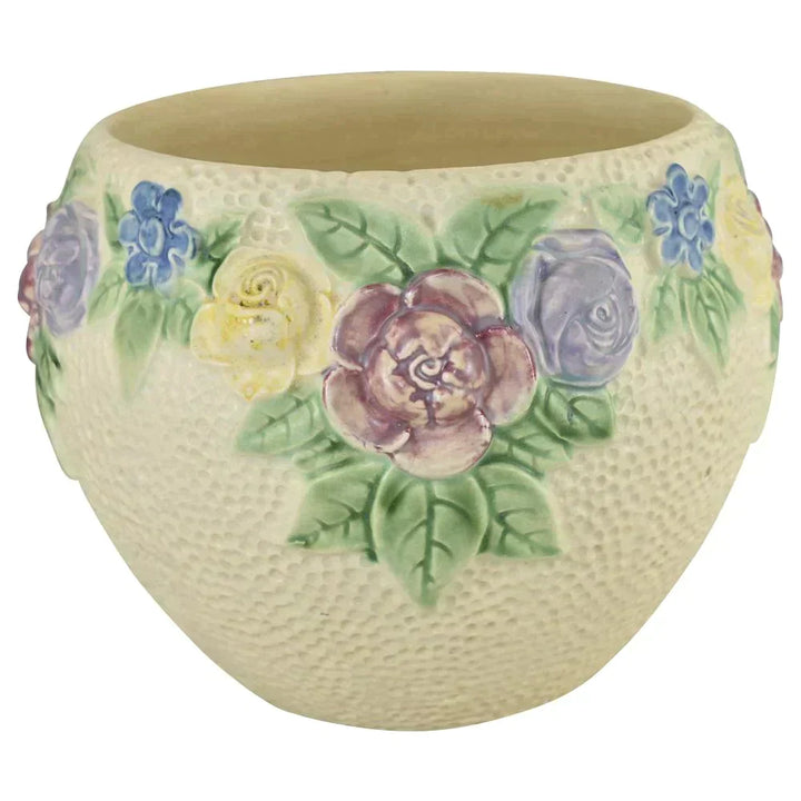 Roseville Rozane 1917 Antique Art Pottery Ivory Floral Jardiniere Planter 588-8