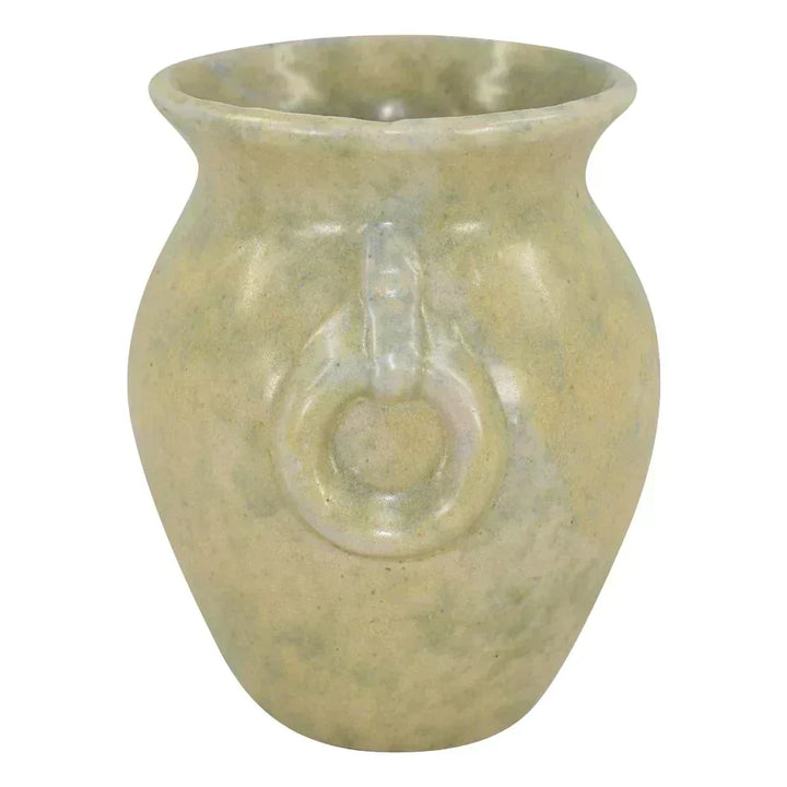 Burley Winter 1930s Vintage Art Pottery Mottled Tan Green Ceramic Vase 53